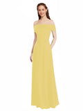 Daffodil A-Line Off the Shoulder Cap Sleeves Long Bridesmaid Dress Lina