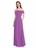 Dahlia A-Line Off the Shoulder Cap Sleeves Long Bridesmaid Dress Lina