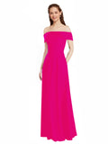 Fuchsia A-Line Off the Shoulder Cap Sleeves Long Bridesmaid Dress Lina