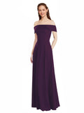 Grape A-Line Off the Shoulder Cap Sleeves Long Bridesmaid Dress Lina