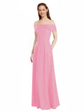 Hot Pink A-Line Off the Shoulder Cap Sleeves Long Bridesmaid Dress Lina