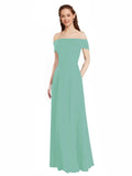 Jade A-Line Off the Shoulder Cap Sleeves Long Bridesmaid Dress Lina