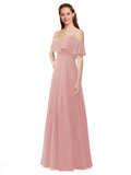 Bliss A-Line Off the Shoulder V-Neck Sleeveless Long Bridesmaid Dress Marianna