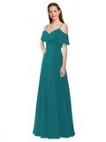 Hunter A-Line Off the Shoulder V-Neck Sleeveless Long Bridesmaid Dress Marianna