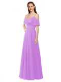 Violet A-Line Off the Shoulder V-Neck Sleeveless Long Bridesmaid Dress Marianna