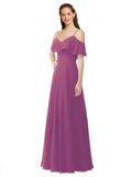 Wild Berry A-Line Off the Shoulder V-Neck Sleeveless Long Bridesmaid Dress Marianna