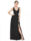 Black A-Line V-Neck Sleeveless Long Bridesmaid Dress Louisa