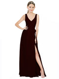 Burgundy Gold A-Line V-Neck Sleeveless Long Bridesmaid Dress Louisa