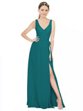 Hunter A-Line V-Neck Sleeveless Long Bridesmaid Dress Louisa