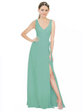 Jade A-Line V-Neck Sleeveless Long Bridesmaid Dress Louisa