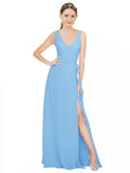 Periwinkle A-Line V-Neck Sleeveless Long Bridesmaid Dress Louisa