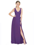 Plum Purple A-Line V-Neck Sleeveless Long Bridesmaid Dress Louisa