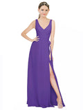 Purple A-Line V-Neck Sleeveless Long Bridesmaid Dress Louisa