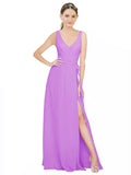 Violet A-Line V-Neck Sleeveless Long Bridesmaid Dress Louisa