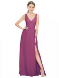 Wild Berry A-Line V-Neck Sleeveless Long Bridesmaid Dress Louisa