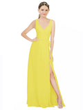 Yellow A-Line V-Neck Sleeveless Long Bridesmaid Dress Louisa