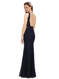 Dark Navy Sheath V-Neck Floor Length Long Bridesmaid Dress Noemi