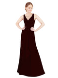 Burgundy Gold A-Line V-Neck Sleeveless Long Bridesmaid Dress Mollie