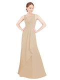 Champagne A-Line V-Neck Sleeveless Long Bridesmaid Dress Mollie