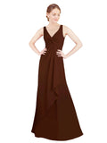 Chocolate A-Line V-Neck Sleeveless Long Bridesmaid Dress Mollie