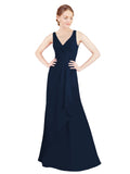 Dark Navy A-Line V-Neck Sleeveless Long Bridesmaid Dress Mollie