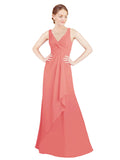 Desert Rose A-Line V-Neck Sleeveless Long Bridesmaid Dress Mollie