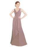 Dusty Rose A-Line V-Neck Sleeveless Long Bridesmaid Dress Mollie