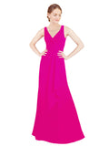 Fuchsia A-Line V-Neck Sleeveless Long Bridesmaid Dress Mollie