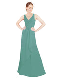 Icelandic Silver A-Line V-Neck Sleeveless Long Bridesmaid Dress Mollie