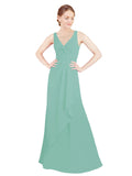 Jade A-Line V-Neck Sleeveless Long Bridesmaid Dress Mollie