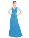 Peacock Blue A-Line V-Neck Sleeveless Long Bridesmaid Dress Mollie