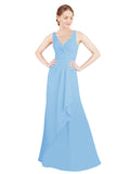 Periwinkle A-Line V-Neck Sleeveless Long Bridesmaid Dress Mollie