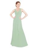 Sage A-Line V-Neck Sleeveless Long Bridesmaid Dress Mollie