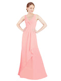 Salmon A-Line V-Neck Sleeveless Long Bridesmaid Dress Mollie