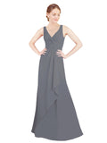 Slate Grey A-Line V-Neck Sleeveless Long Bridesmaid Dress Mollie