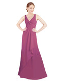 Wild Berry A-Line V-Neck Sleeveless Long Bridesmaid Dress Mollie