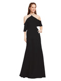 Black A-Line Halter Cold Shoulder Long Bridesmaid Dress Glain