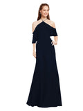 Dark Navy A-Line Halter Cold Shoulder Long Bridesmaid Dress Glain