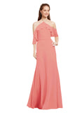 Desert Rose A-Line Halter Cold Shoulder Long Bridesmaid Dress Glain