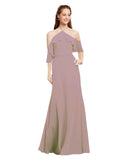 Dusty Rose A-Line Halter Cold Shoulder Long Bridesmaid Dress Glain