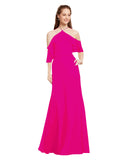 Fuchsia A-Line Halter Cold Shoulder Long Bridesmaid Dress Glain