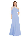 Lavender A-Line Halter Cold Shoulder Long Bridesmaid Dress Glain