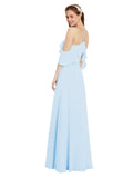 Light Sky Blue A-Line Halter Cold Shoulder Long Bridesmaid Dress Glain