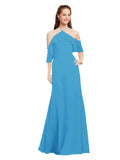 Peacock Blue A-Line Halter Cold Shoulder Long Bridesmaid Dress Glain