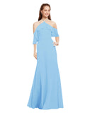 Periwinkle A-Line Halter Cold Shoulder Long Bridesmaid Dress Glain