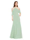 Sage A-Line Halter Cold Shoulder Long Bridesmaid Dress Glain