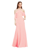 Salmon A-Line Halter Cold Shoulder Long Bridesmaid Dress Glain