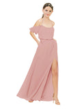 Bliss A-Line Off the Shoulder Sleeveless Long Bridesmaid Dress Kris