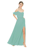 Jade A-Line Off the Shoulder Sleeveless Long Bridesmaid Dress Kris