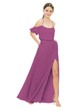 Wild Berry A-Line Off the Shoulder Sleeveless Long Bridesmaid Dress Kris